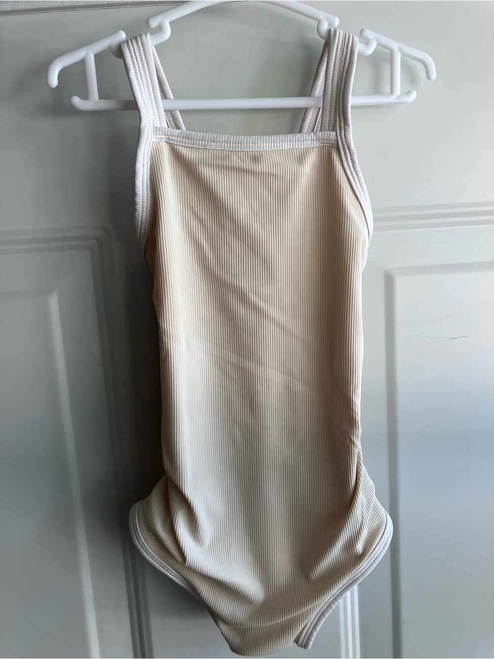 Orcas Lucille beige off white ribbed cross back swim suit 2T